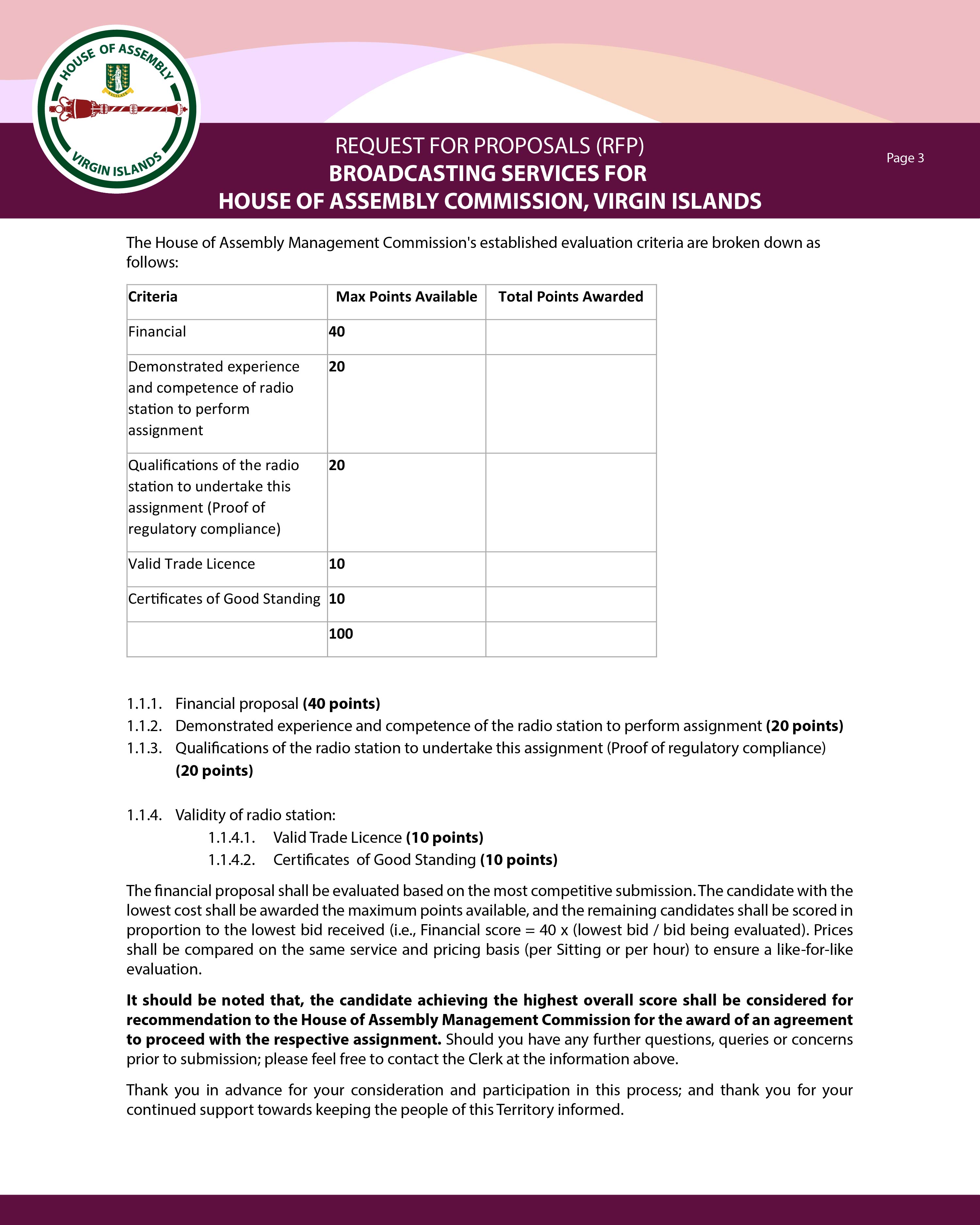 HoA Request for Proposal for Broadcasting Services | GOV.VG