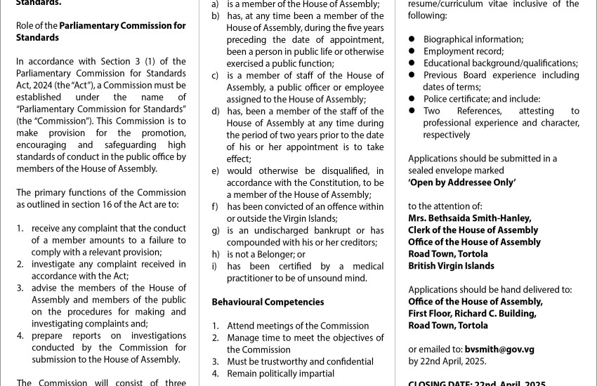 Vacancy Notice - Commissioners for the Commission for Standard 2