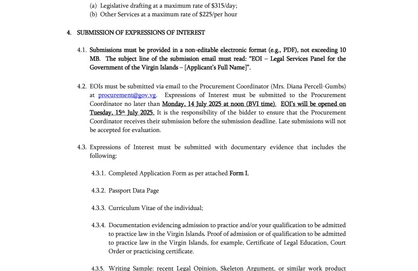 Legal Services Panel for the Government of the Virgin Islands 4