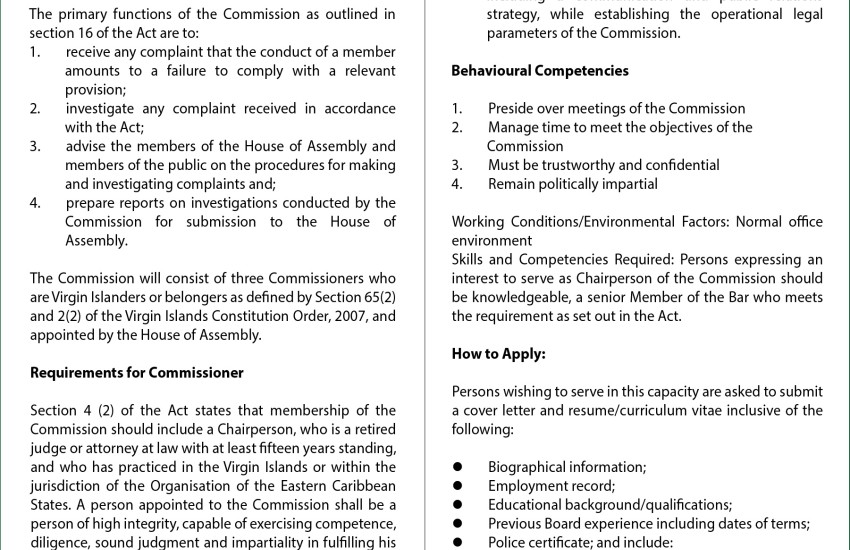 Vacancy Notice - Chairperson of the Parliamentary Commission for Standards 3