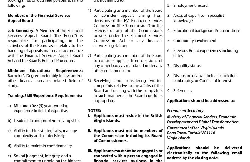 Vacancy Notice - Financial Services Appeal Board Member 2