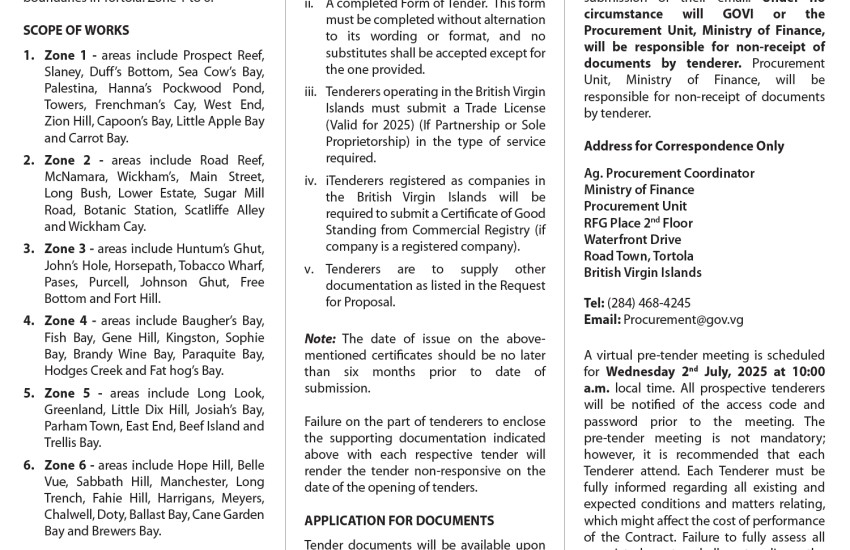Government of the VI Invites Tenders for Collection of Solid Waste