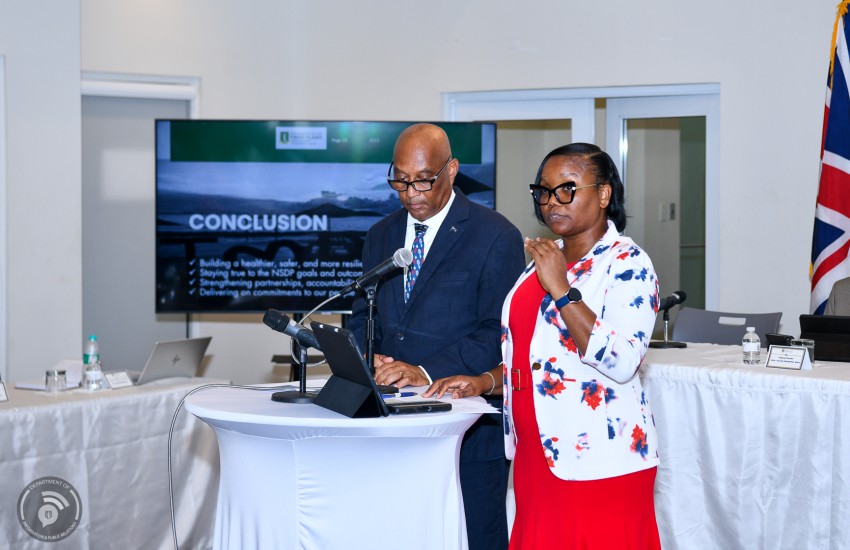 Minster for Health and Social Development Honourable Vincent O. Wheatley and Permanent Secretary Miss Tasha Bertie