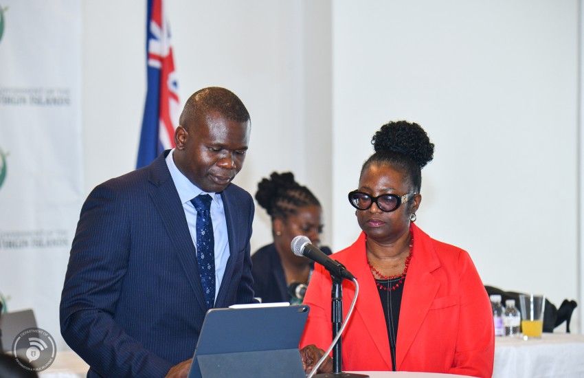 Hon. Rymer and PS Smith-Maduro Delivering Mid-Year Retreat Update