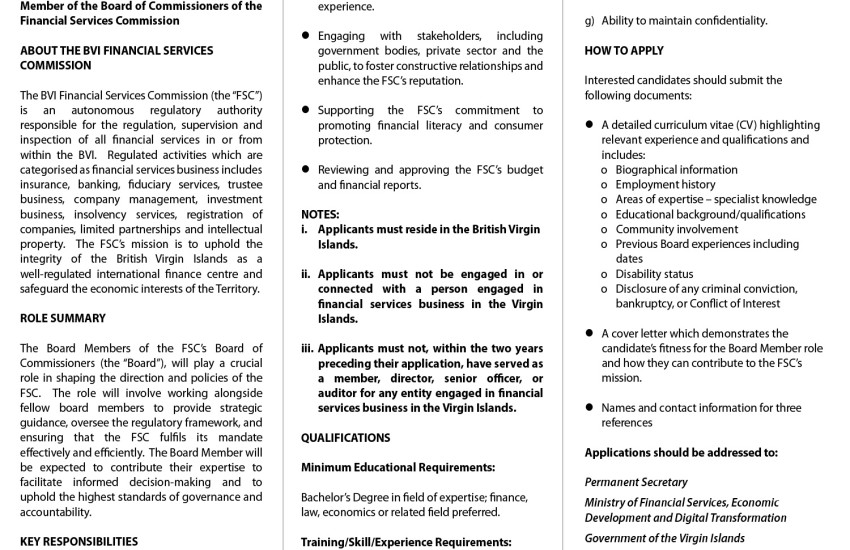 Requirements_Vacancy Notice Member of the Board of Commissioners of the Financial Services Commission