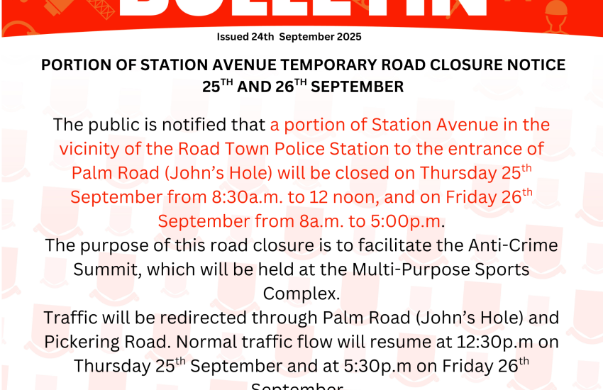 Portion of Station Avenue Temporary Road Closure Notice 25th and 26th September