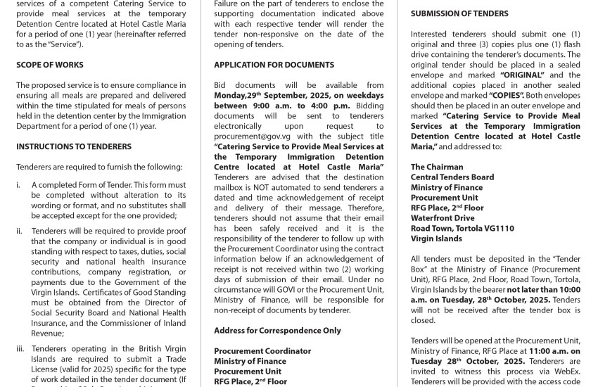 Ministry of Financial Services Seeks Catering Service