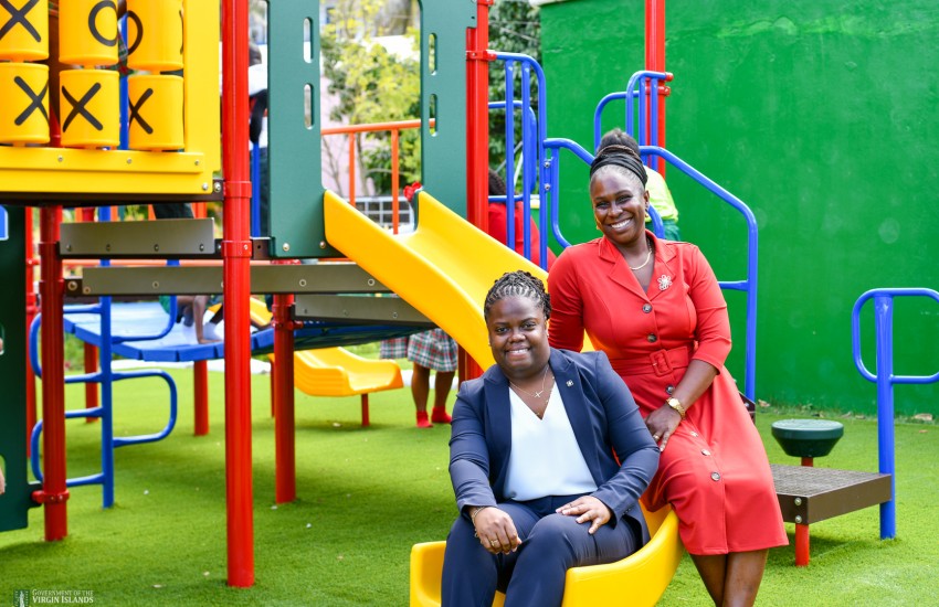 Hon. de Castro and Principal Vanterpool at Playground Dedication