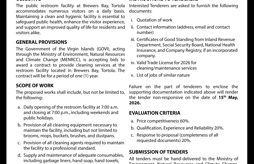 VI Government Seeks Cleaning Services for Restroom Facility at Brewers Bay