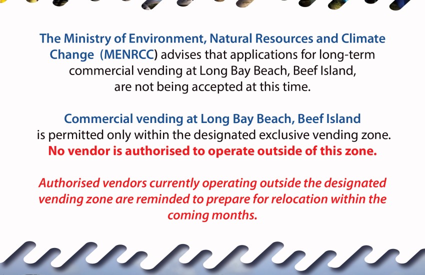 Notice to vendors at the Long Bay Beach, Beef Island