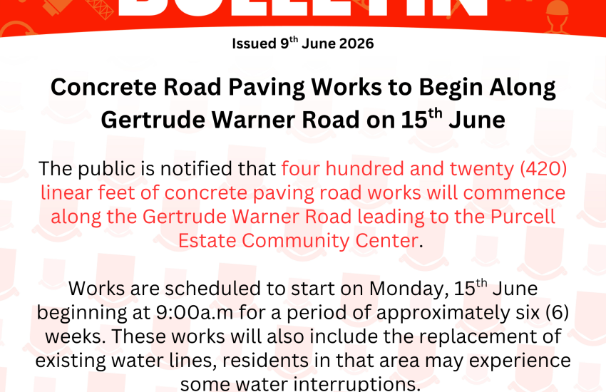 Concrete Road Paving Works to Begin Along Gertrude Warner Road on 15th June
