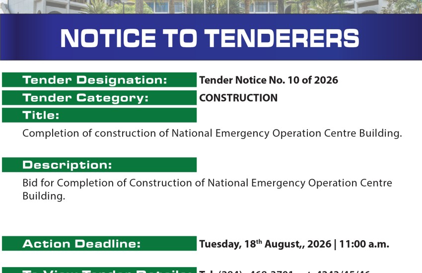 Invitation for Bids for the Completion of the National Emergency Operation Centre Building now Opened 