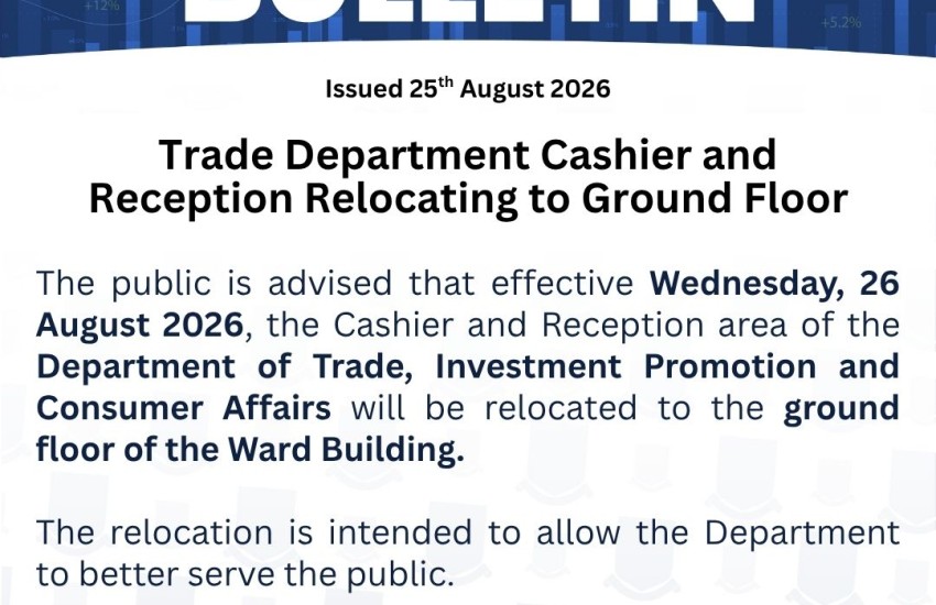 Bulletin - Trade Department Cashier and Reception Relocating to Ground Floor