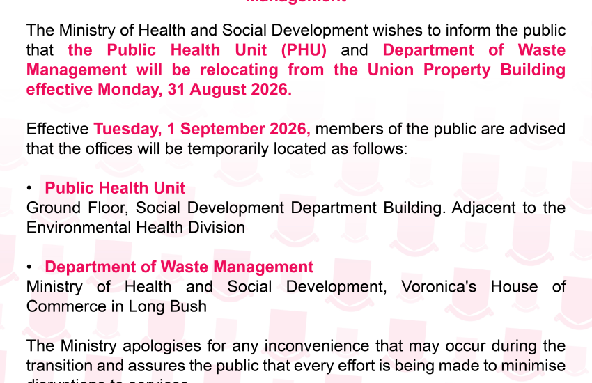 Relocation of Public Health Unit and the Department of Waste Management