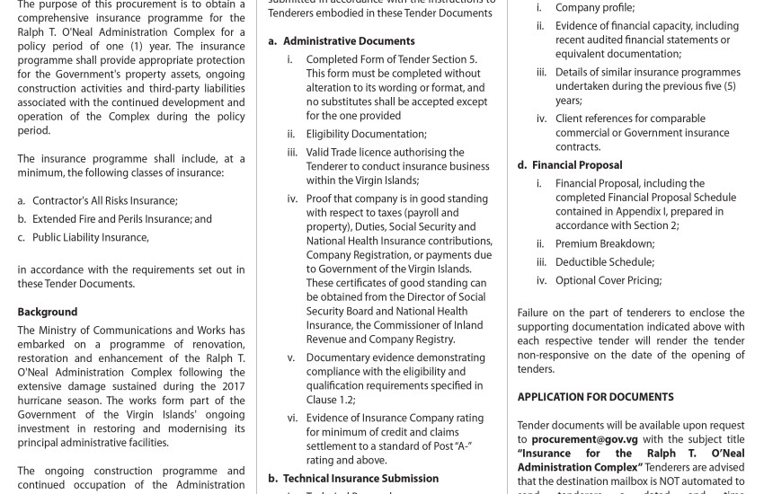 VI Government Seeks Tenders for  Insurance of Admin  Complex