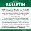 Image of bulletin announcing the availability of the 2026 land-based emergency shelter list