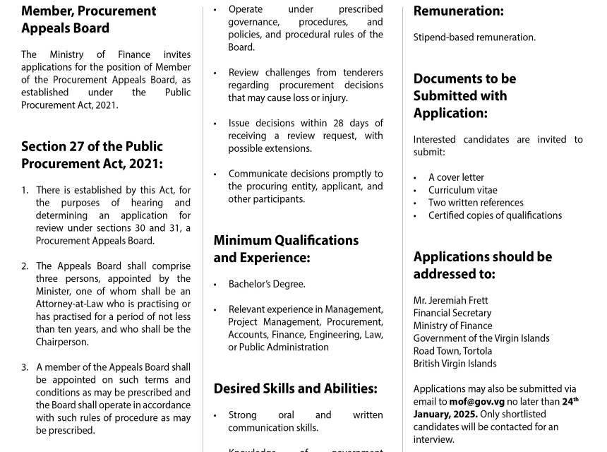 Member, Procurement Appeals Board 2