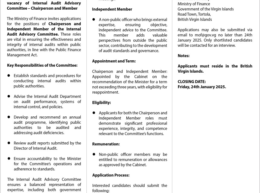 VAC ANCY NOTICE INTERNAL AUDIT ADVISORY COMMITTE 2