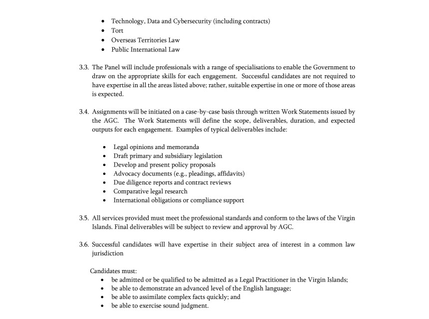 Legal Services Panel for the Government of the Virgin Islands 3