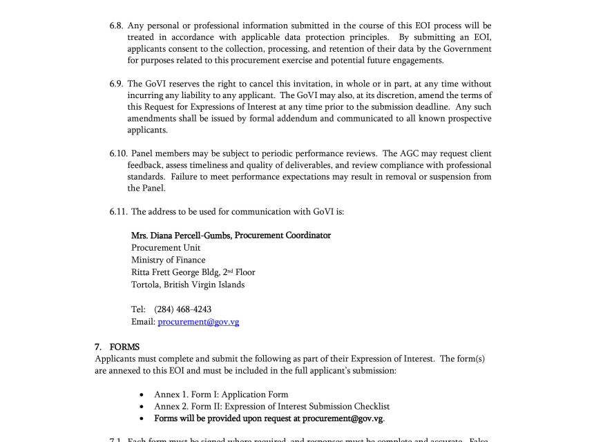 Legal Services Panel for the Government of the Virgin Islands 6