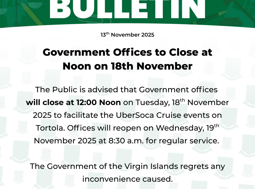 Government Offices to Close at Noon on 18th November