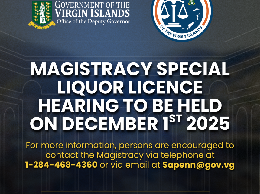 Magistracy Special Liquor Licence Hearing to be held on December 1st