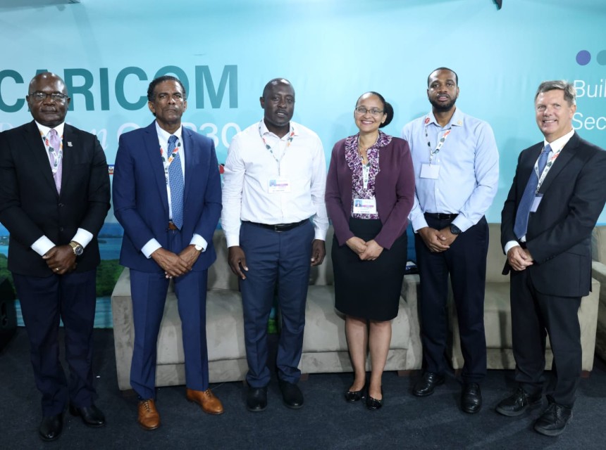 Members of The Virgin Islands COP30 Delegation with representatives of some key regional partners. L-R: - Permanent Secretary, Ministry of Natural Resources and Climate Change Dr Ronald Berkeley Climate Envoy for the Premier and former Minister for Natural Resources and Labour,  Dr. Kedrick Pickering  -  Head of Environmental Sustainability Division, Organisation of Eastern Caribbean States Commission, Mr. Chamberlain Emmanuel  Director of Environment, Ms. Angela Burnett Penn,   Climate Change Coordinator, 