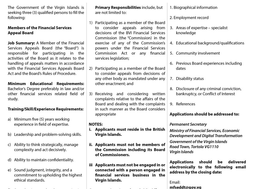 Vacancy Notice - Financial Services Appeal Board