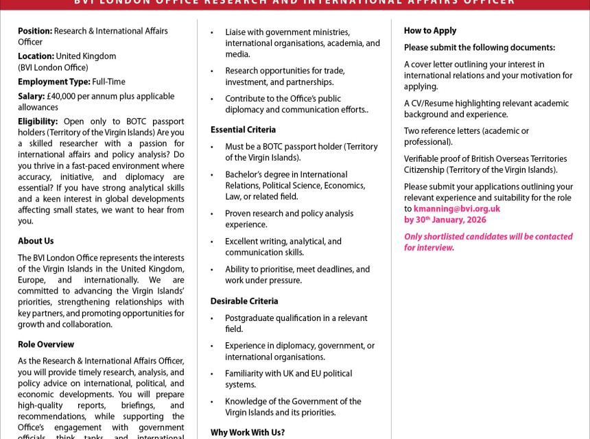 Research and International Affairs Officer - BVI London Office
