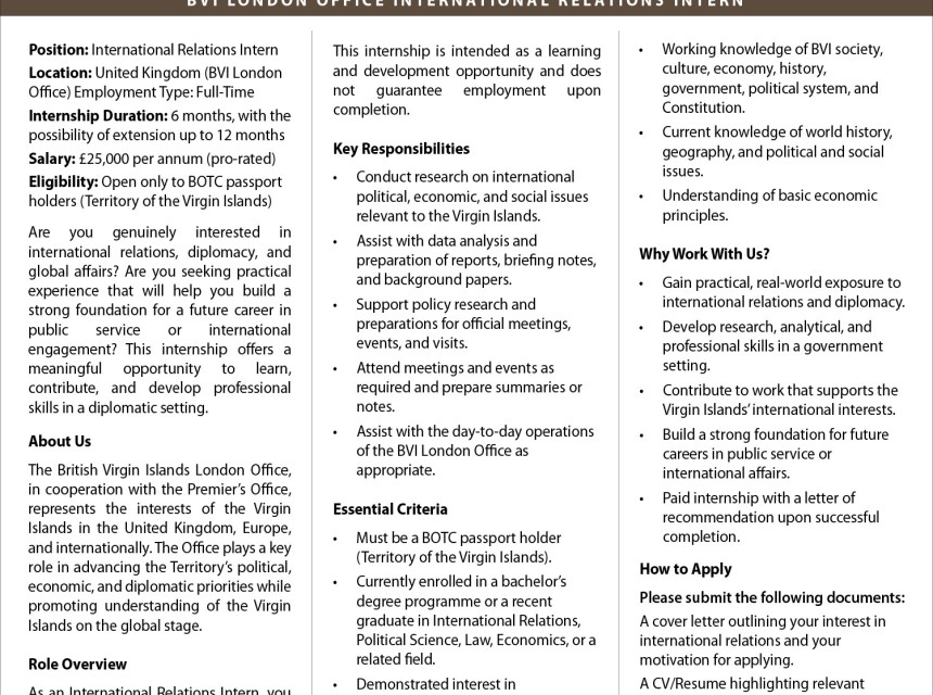 International Relations Intern - BVI London Office
