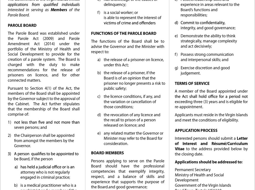 Vacancy Notice Parole Board Full Page