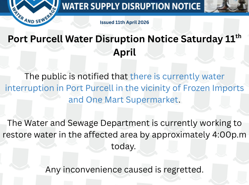 Port Purcell Water Disruption Notice Saturday 11th April