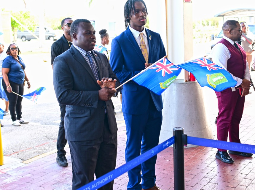 Premier for a Week Honourable Roman Nibbs Alberto and Deputy Premier for a Week Rudell Stoute Welcoming CARIFTA53 Participants